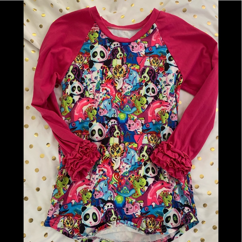 EUC Lisa Frank inspired long sleep ruffle shirt